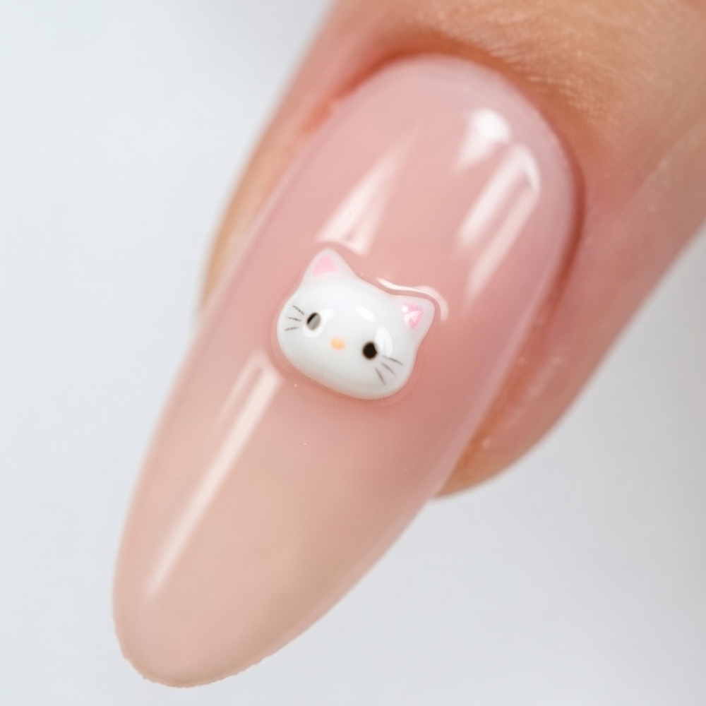 VEGASGURL2 White 3D Cat Nail Charm Accent -Cute Pink & White Nail Decoration 4PC